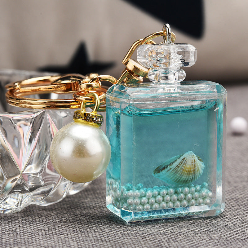 Wholesale Pearl Shell Acrylic Perfume Bottle Key Chain